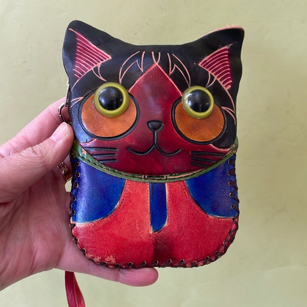 New all leather multicolored mini purse/wristlet